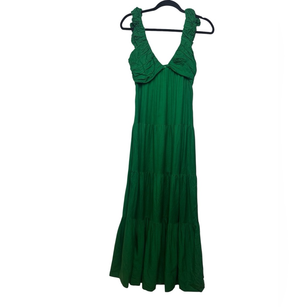 Jason Wu sleeveless emerald green linen blend maxi boho cottagecore resort dress - Picture 2 of 11